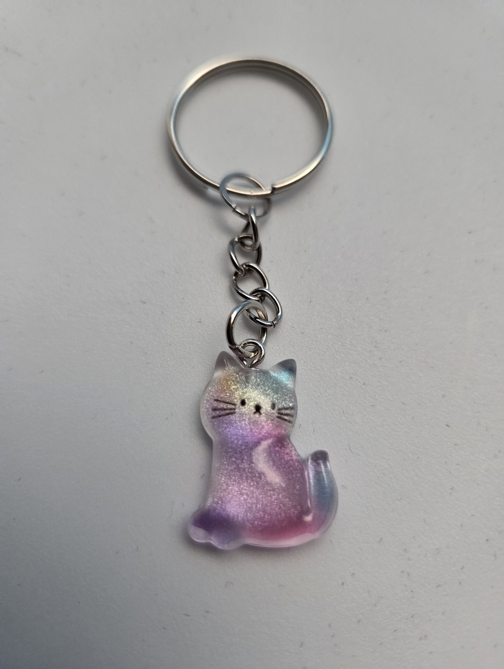 Cute Pastel Cat Resin Keychain - Pink/Purple Gradient